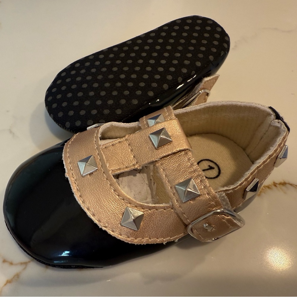 Studded Black and Gold Baby Shoes